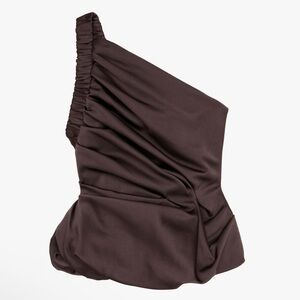 Zara One-Shoulder Dark Brown Asymmetric Top Limited Edition XS